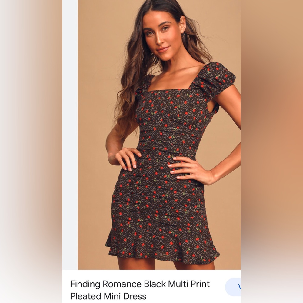 Lulu's Black Mini Dress with Red Floral Print